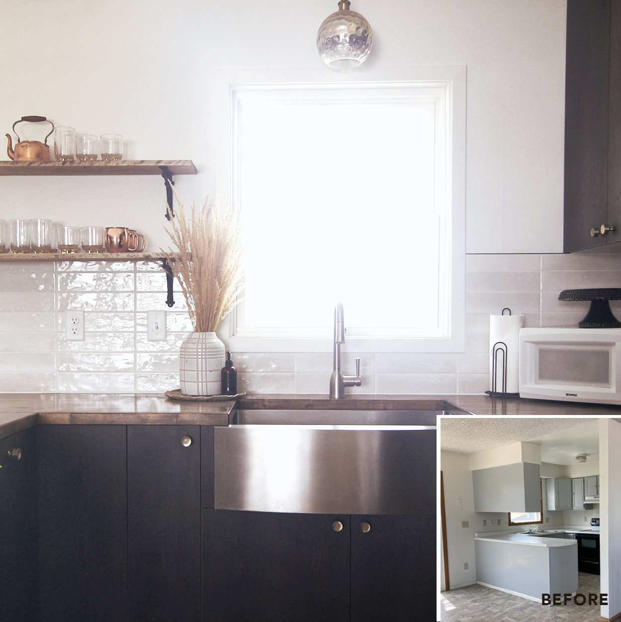 A kitchen remodel with new tile, countertop and cabinets
